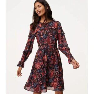 LOFT Women’s Hydrangea Bouquet Floral Ruffle Fit & Flare Dress Size 6
